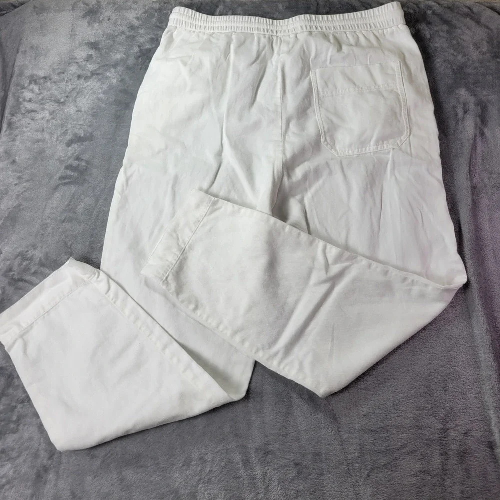 COS Women White Cotton Linen Blend Drawstring Tapered Trouser Pants Size 10